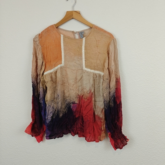Bl^nk London x Anthropologie MIRANDA Brush Strokes Eclectic Red Sheer Top PS - Picture 5 of 15